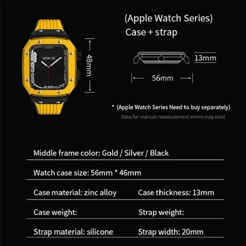 Vista 5 de Funda para Apple Watch Band Series 8 de aleación de 1.732 pulgadas, 1.654 pulgadas, 1.732 pulgadas, 1.732 pulgadas, accesorios de reloj de goma