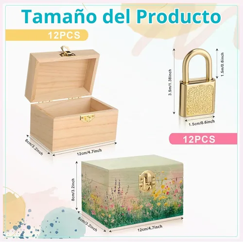 Vista 2 de CroBlissful Juego de 12 cajas de madera sin terminar de 4.7 x 3.2 x 3.2