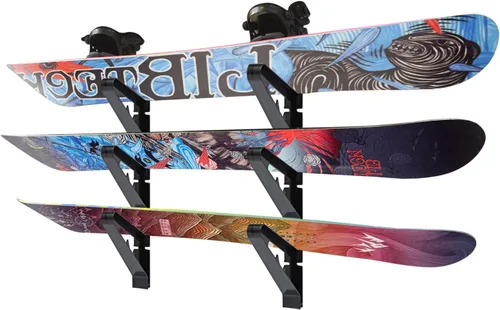 Vista 2 de Poskad Estante de exhibición de montaje en pared para snowboard, capas de almacenamiento ajustables para ahorro de espacio, almacenamiento de tablas