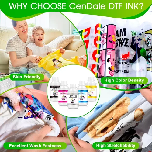 Vista 5 de CenDale Tinta DTF Prémium 3000ML - Tinta de transferencia DTF para película PET, Tinta DTF recargable para Epson ET-8550, L1800, L800, XP15000