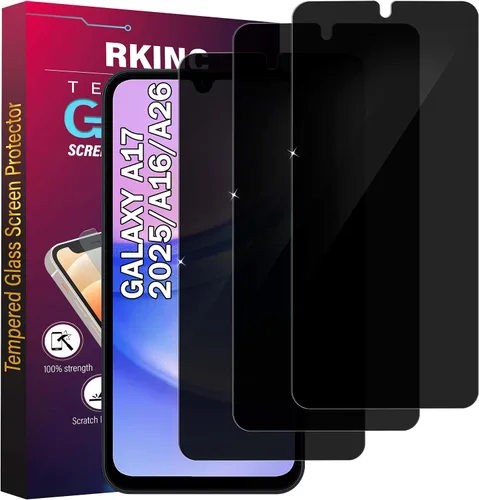 Vista 10 de RKINC Protector de pantalla [paquete de 3] para Samsung Galaxy A14, protector de pantalla de vidrio templado de privacidad, antiespías, arañazos