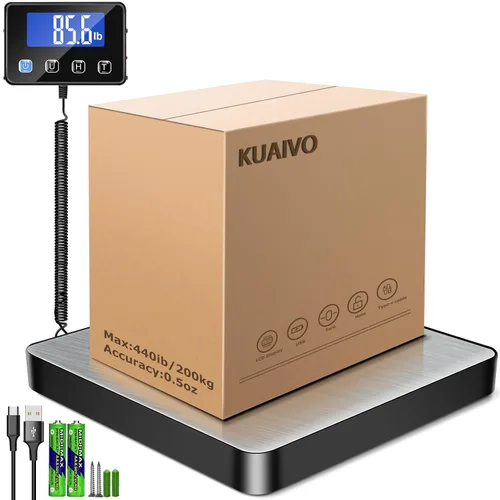 Vista 9 de KUAIVO Báscula de envío, báscula postal digital de alta precisión de 440 lbs/0.35 oz con función de sujeción/tara, escala de franqueo para paquetes