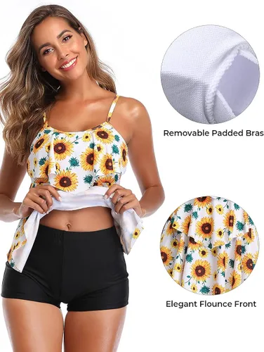 Vista 2 de Summer Mae Traje de baño tankini de 2 piezas con volantes y pantalones cortos para mujer