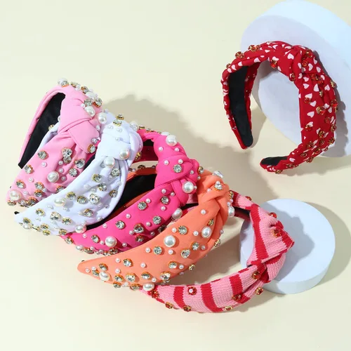 Vista 5 de Diadema con joyas anudadas para mujer, con forma de corazón, adornado con cristal, con parte superior mixta, accesorios para el cabello de nailon