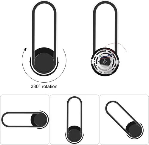 Vista 2 de XEYOU Aplique de pared moderno de 12 W, giratorio, 330°, para interiores, color negro, LED, para dormitorio, sala de estar, hotel, pasillo, pasillo