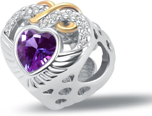 Vista 2 de QeenseKc Ene-Dic - Dijes de alas angulares con forma de corazón infinito y corazón calado para pulsera Pandora, Cristal Diamante de imitación