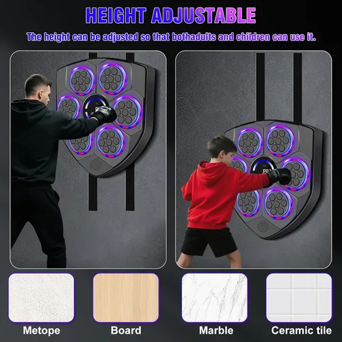 Vista 6 de Máquina de Boxeo Musical Inteligente laapee con Ritmo LED – Montada en Pared para Adultos y Niños – Incluye Guantes para Adultos, Diadema y 3
