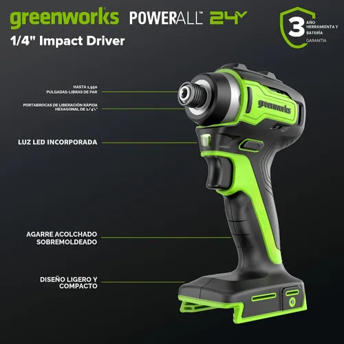 Vista 7 de Greenworks - Taladro inalámbrico sin escobillas de 24 V, 400 pulgadas-libras más combo de destornillador de 1950pulgadas-libras, alto par, ligero