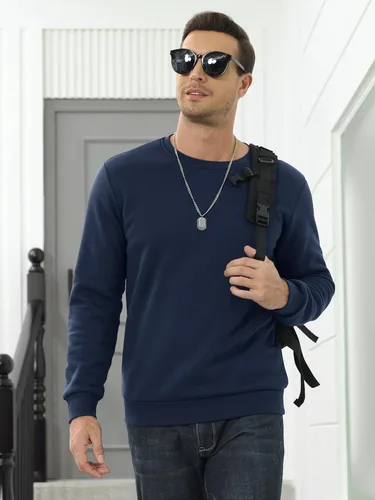 Vista 5 de MAGCOMSEN Sudaderas con forro de sherpa para hombre, sudadera básica de invierno con cuello redondo