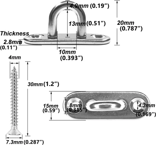 Vista 2 de 8 ganchos de ojo de acero inoxidable 304 de 1.8 pulgadas y 8 ganchos de acero inoxidable 304, gancho de techo de tornillo, accesorios de vela