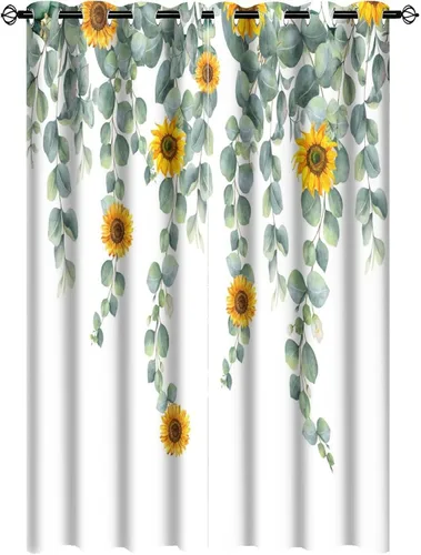 Vista 22 de Cortinas abstractas de eucalipto y colibrí, cortinas opacas con aislamiento térmico y ojales para dormitorio, 2 paneles de 45 pulgadas de largo x 21