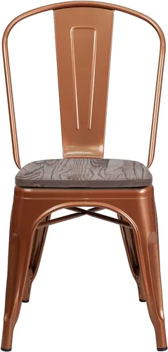 Vista 6 de Flash Furniture Tenley Silla apilable de metal de cobre con asiento de madera