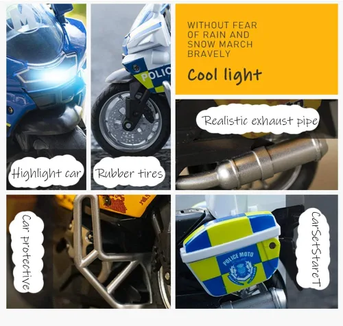 Vista 4 de Juguetes de motocicleta de tracción hacia atrás, pequeño regalo con iluminación musical, motocicletas de policía de juguete para niños de 3, 4, 5