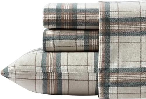 Vista 23 de Eddie Bauer - Sábanas de cama individual, juego de ropa de cama de franela de algodón con funda de almohada a juego, cepilladas para mayor suavidad