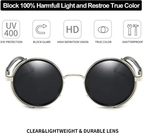 Vista 6 de Dollger Gafas de sol redondas retro vintage Steampunk con marco circular de metal