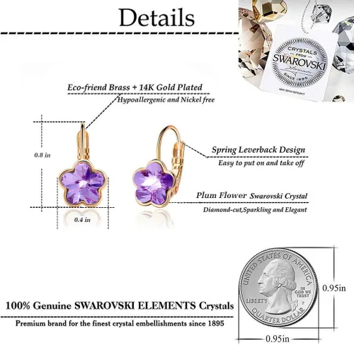 Vista 4 de Aretes de gota de cristal austriaco para mujer, chapados en oro rosa de 14 quilates, joyería hipoalergénica, Metal Cristal, cristal