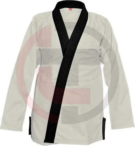Vista 3 de Bjj Gi Jiu Jitsu Kimonos sin blanquear Gi Collar negro 100% algodón Perl tejido 450GSM