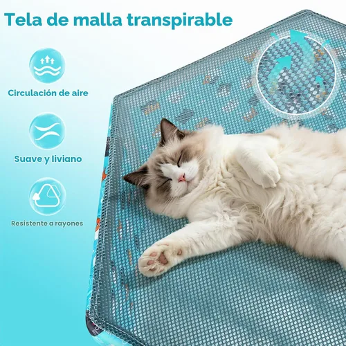 Vista 4 de Camas para gatos de interior, cama hamaca elevada para gatos, casa hexagonal para gatos con malla transpirable y parte inferior antideslizante, cama