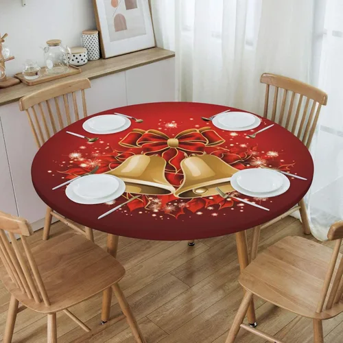 Vista 5 de cfpolar Mantel redondo ajustable con diseño de copos de nieve con borde elástico, impermeable, lavable, para interiores y exteriores, fiesta, cena