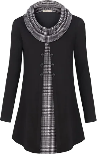 Vista 2 de Bebonnie - Túnica de manga larga con cuello redondo para mujer con botones