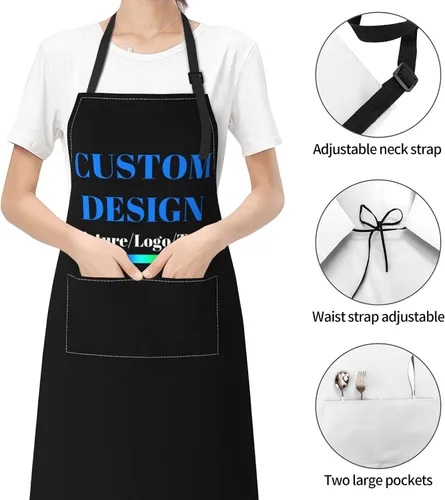 Vista 3 de Personalized Custom Apron For Women Men Kitchen Cooking Aprons Customized with Pockets Name Text Logo Picture
