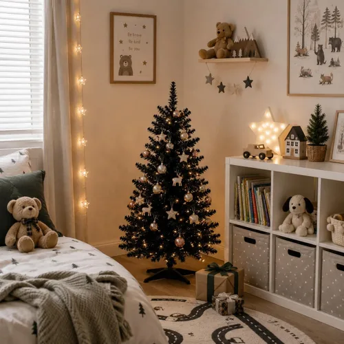 Vista 6 de Mini Árbol de Navidad de 3 pies artificial de escritorio para la decoración de Navidad y Halloween con 160 puntas de ramas, negro
