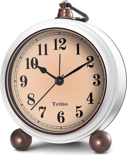Vista 8 de Tetino Reloj despertador analógico, reloj de escritorio alimentado por batería con luz nocturna, silencioso, sin tictac, reloj despertador de diseño