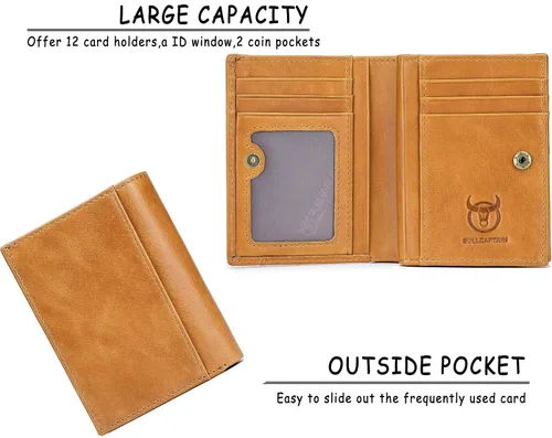 Vista 3 de Cartera de cuero para hombresRFID bloqueo de múltiples tarjetas de viaje de gran capacidad con ventana de identificación