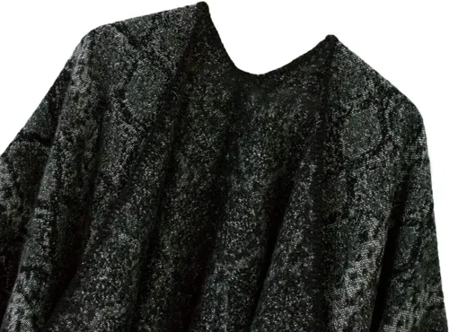 Vista 3 de Chal estilo poncho de frente abierta con patrón vintage para mujer, abrigo de invierno Serie 15-negro
