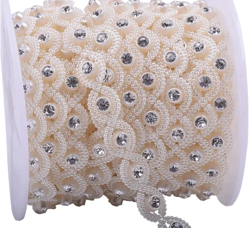 Vista 8 de KAOYOO Cinta con diamantes de imitación, 10 yardas con perlas de imitación, rollo de cuentas florales de perlas sintéticas para vestidos de boda