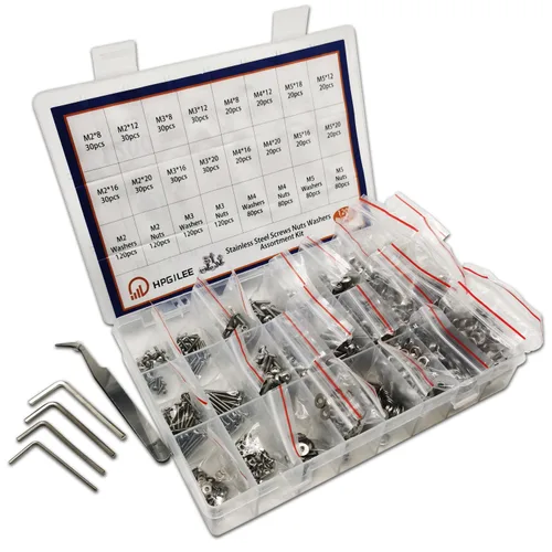 Vista 5 de Kit surtido de 1200 tuercas y pernos, tornillos métricos M2 M3 M4 M5, tornillos de máquina de acero inoxidable 304 con cabeza hexagonal y tuercas