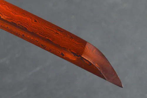 Vista 8 de Dragón rojo grabado SAYA - Espada guerrera katana japonesa de Damasco con hoja de acero doblada
