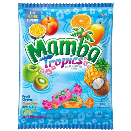 Vista 4 de Sweetzo Mamba Candy Tropics - Juego de regalo de frutas masticables con sabores surtidos, dulces masticables envueltos individualmente, bolsas