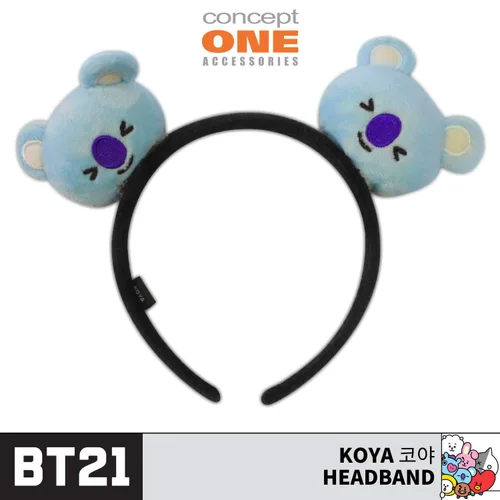 Vista 2 de Concept One BT21 LINE FRIENDS - Diadema bordada de felpa 3D para mujer, Koya