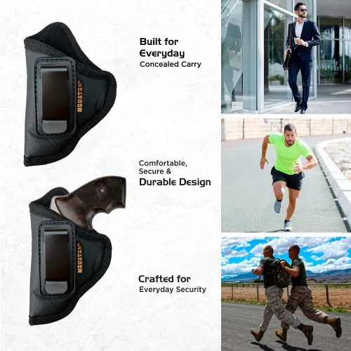 Vista 5 de IWB Revolver Holster by Houston Gun Holsters - ECO Leather Concealed Carry Soft Material - Suede Interior for Protection - Fits Any 38 J Frames