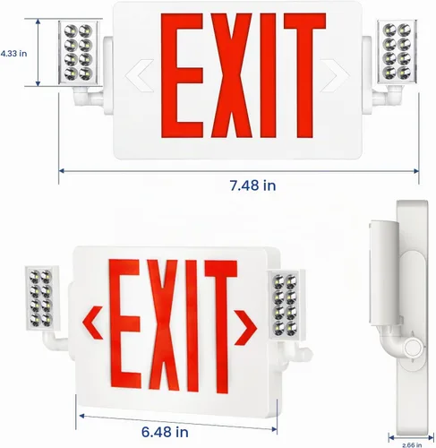 Vista 7 de Spectsun - Paquete de 1 señal de salida roja con luces de emergencia, dos luces LED de salida de emergencia ajustables con batería de respaldo Rojo