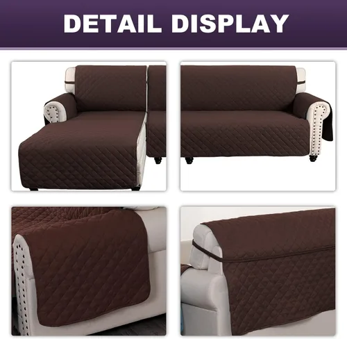 Vista 7 de MEILLE MAISON Funda de sofá en forma de L para perros, funda de sofá modular de 2 piezas más funda para diván con correas, funda protectora Chocolate