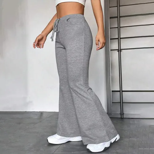 Vista 3 de TBA Pantalones deportivos de cintura alta con cordón para mujer, elásticos, pantalones de yoga, pierna ancha, pantalones de entrenamiento