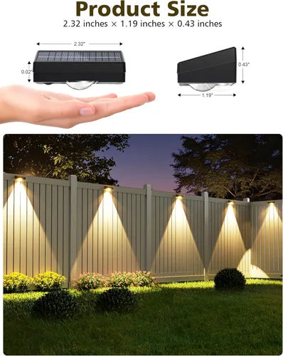 Vista 6 de VOLISUN Luces de Valla Solares, Luces de Valla con Energía Solar, LED Impermeable IP65, Luz Solar de 3 Temperaturas de Color para Valla, Patio Negro
