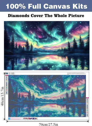Vista 2 de ijbnhd Aurora - Pintura de diamantes grandes, kits de arte de diamantes grandes para adultos, pintura de diamante grande redondo de taladro