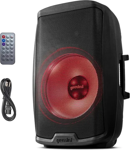 Vista 9 de Gemini Altavoz PA Bluetooth de 8" 500W con enlace TWS, USB/SD/FM, entradas XLR/RCA/AUX, canales de micrófono y guitarra, altavoz DJ compacto