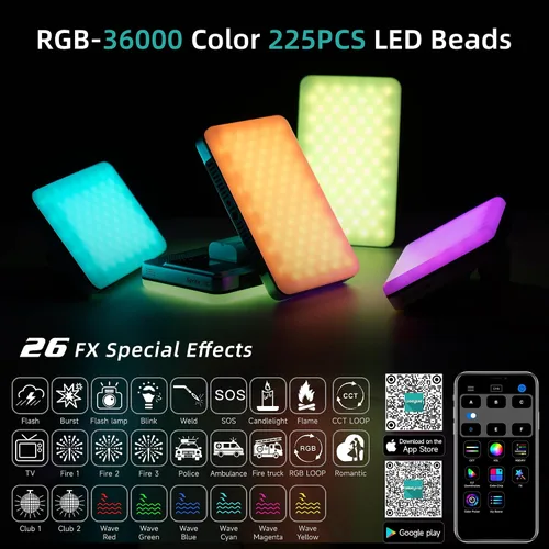 Vista 2 de VILTROX Panel de luz LED RGB 15C, control de teléfono inteligente 360° a todo color en la cámara, iluminación de fotografía LED con zapata fría