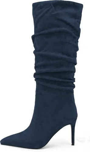 Vista 35 de Zamikoo Botas holgadas de tacón alto para mujer, botas de tacón de aguja altas hasta la rodilla, puntera puntiaguda, elásticas, botas altas de meter