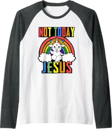 Vista 13 de Not Today Jesus - Camiseta de béisbol raglán con diseño de Baphomet LGBTQ, Negro, S