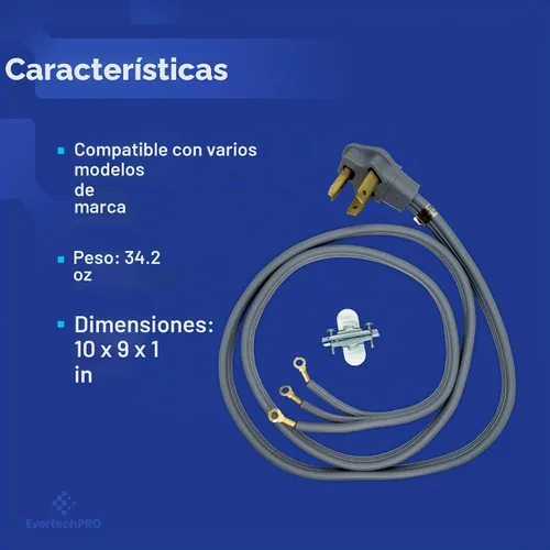 Vista 4 de Cable de alimentación de secadora de 3 clavijas de 6 pies con clasificación de 30 amperios, conector de cable de alimentación universal
