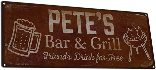Vista 51 de Adam's Bar and Grill Friends Drink for Free, cartel de aluminio de 5.75 x 15.5 pulgadas, accesorios personalizados para bar y decoración de pared