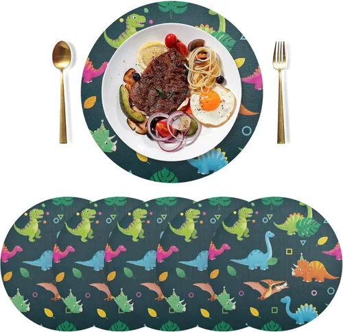 Vista 3 de Colorful Cartoon Dinosaurs Playful Teal Dinner Table Placemats, Non Slip Placemats Set Washable for Kitchen Table one sizex1