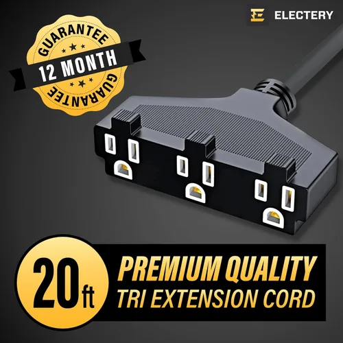 Vista 2 de Cable de extensión para exteriores, múltiples enchufes, tira de alimentación negra de 20 pies para exteriores, cable de alimentación impermeable