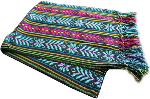 Vista 2 de Del Mex Bufanda de camino de mesa mexicana tejida estilo Rebozo (negro)