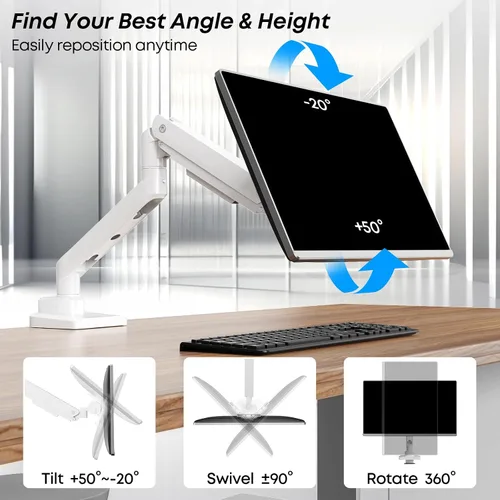 Vista 3 de Brazo de monitor de alta resistencia para pantallas de 17 a 49 pulgadas de hasta 44 libras, soporte de escritorio de abrazadera única ultraancho